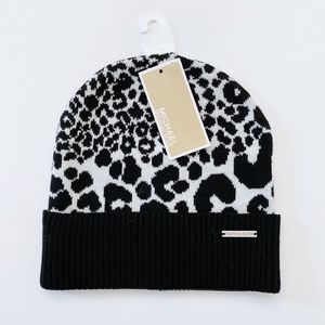 NWT Michael Kors Black & White Leopard Print Hat